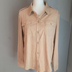 Tahari Tan Button-Up Shirt Large